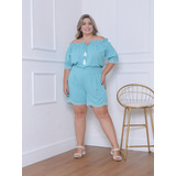 Conjunto Feminino Plus Size Short E Manga Ciganinha Bufante 