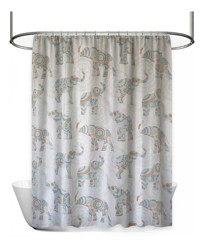 Cortina De Baño Teflón Estampada 2.00 X 2.00mts Elephants Color Blanco