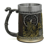 Mug Vaso Taza Barco Vikingo En Acero Y Resina 600ml