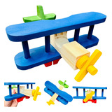 Avião Infantil Biplano Madeira Colorido Brinquedo Toy Trade