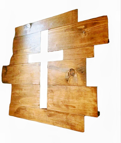 Cruz De Madera Tratada Estilo Vintage Cuadro Pared Artesanal