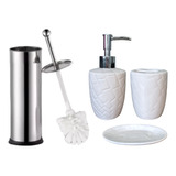 Kit Lavabo Conjunto Banheiro 3 Peças Luxo + Escovinha Inox