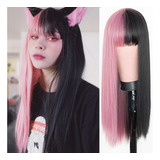 Rosa Y Negro Peluca Larga Lacio Cabello Cosplay Peluca