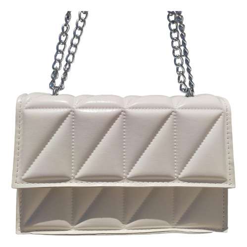 Mini Bag Blanca Con Relieve Y Correa De Cadena Niquel