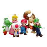 Set 6 Figuras Super Mario Bros Luigi Yoshi Peach Toad Kong