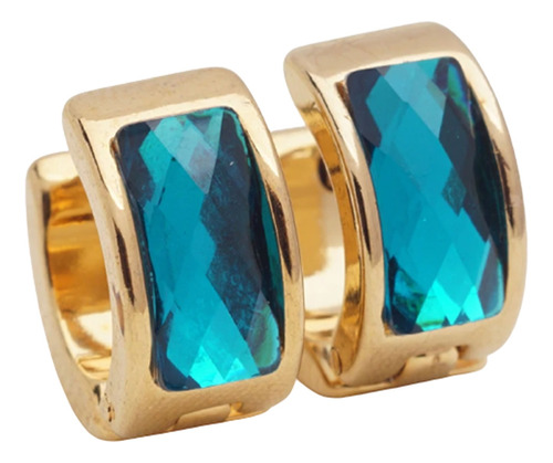 Brinco Masculino Aço Dourado Cristal Azul Folheado Ouro C695