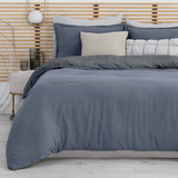 Funda Para Duvet Individual + Funda Micro-luxe Esquimal Color Azul-gris Diseño De La Tela Lisa