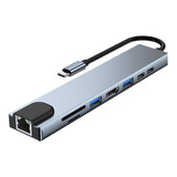 Adaptador Hub Tipo-c 8 Em 1 Hdmi 4k Lan Usb 3.0 Sd/tf