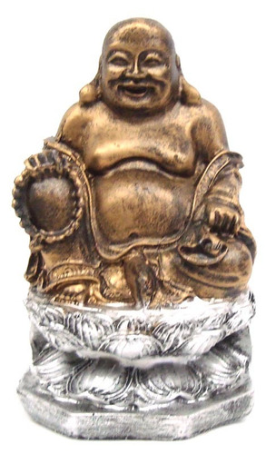 Estatueta Buda Chinês Na Flor De Lótus Resina Fortuna Sorte