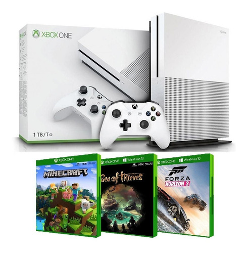Xbox One S 1tb + 3 Jogos Completo Com Nota Fiscal
