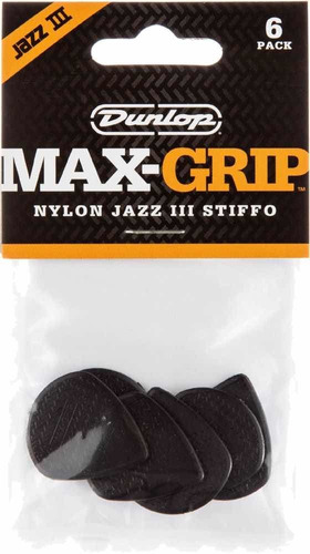 Set De Uñetas Dunlop Jazz Iii Max Grip Negras Pack De 6