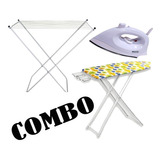 Set Tabla De Planchar + Plancha De Ropa + Tender 9 Varillas