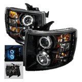 Faros De Lupa Halo Ccfl + Led Negros Chevy Silverado 07 - 14