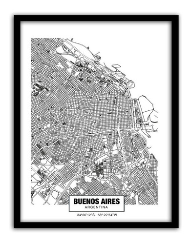 Cuadro Mapa De Ciudad De Buenos Aires 50x70 Cm