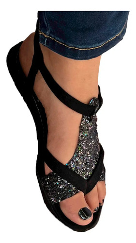 Sandalia Mujer Huarache Brillos Pata De Gallo Suela Gruesa | MercadoLibre