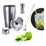 Kit Coqueteleira Inox 500 Ml Com Dosador E Colher Bailarina