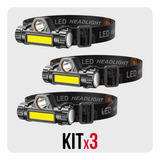 Kit X 3 Lanterna Cabeça Led Potente Recarregável Ajustável