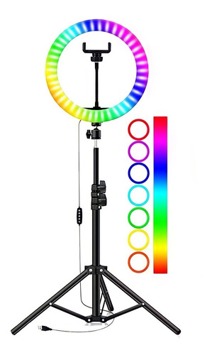 Aro De Luz Led Colores 26cm + Tripode Ajustable 2m