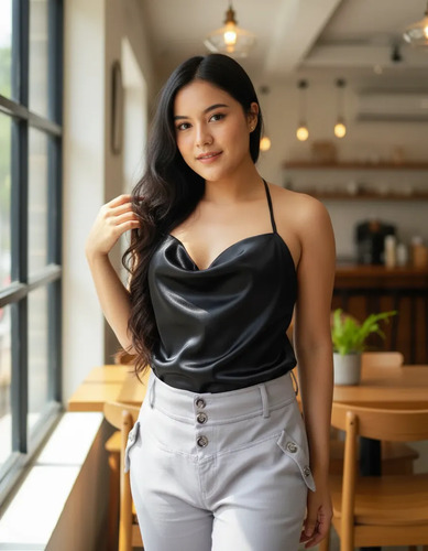 Blusa Satinada De Tirantes Para Dama