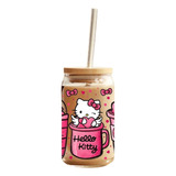 Vaso Lata Con Tapa De Bamboo Y Bombilla Hello Kitty Bebidas