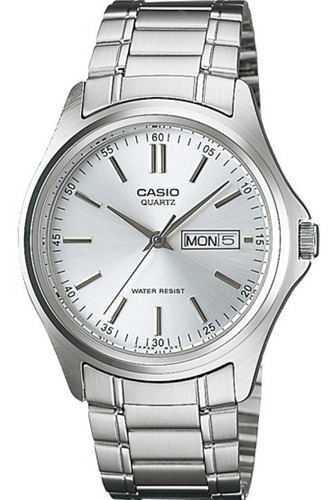 Reloj Casio Mtp-1239 Hombre Acero Fondo Plateado Doble Fecha