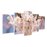 Kit 5 Quadro Mosaico Sakura Cerejeira Flor Floral Rosa Claro