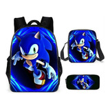 Sonic Mochilas Cartoon Schoolbag Niña Niños 3 Unids/set