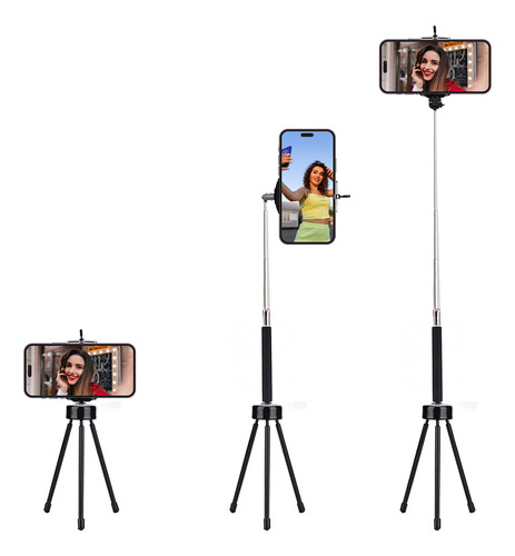 Bastão Pau Selfie + Controle Bluetooth E Mini Tripé De Ferro