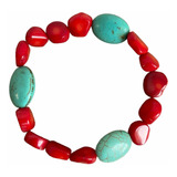 1 Pulsera Coral Rojo Y Howlita Azul Contra Mal De Ojo