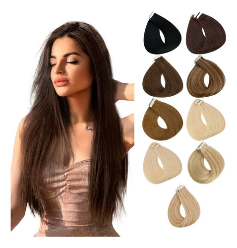 20 Extensiones Tape Adhesiva Cabello 100% Natural Lacio 60cm