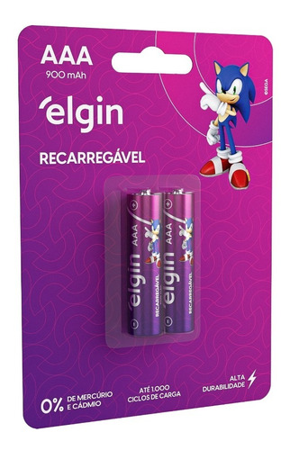 2 Pilhas Aaa Recarregável Elgin 900 Mah Blister C/2 Un