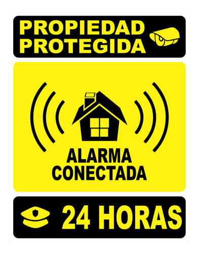 Cartel 24hs Propiedad Protegida Alarma Conectada 22x28 Cm