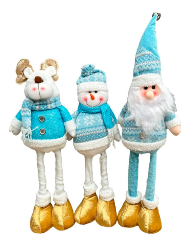 3 Monos Patas Larga Muñecos Navidad Pascuero Reno Mono Nieve Color Celeste Blanco