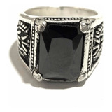 Anillo Elegante Piedra Negra De Caballero Chapa De Plata