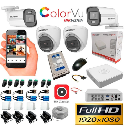 Kit Hikvision Turbo Hd Dvr 2mp Dvr 8 Ch+ 4cámaras Color Vu