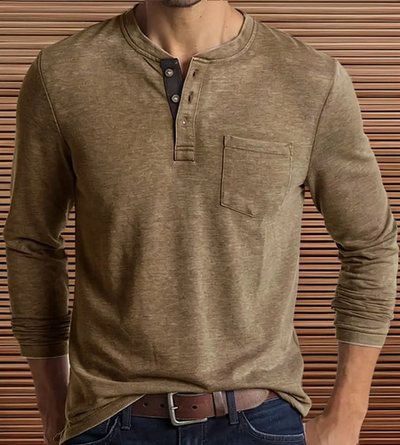 Camiseta Henley Casual For Hombre Playera De Solapa Frontal