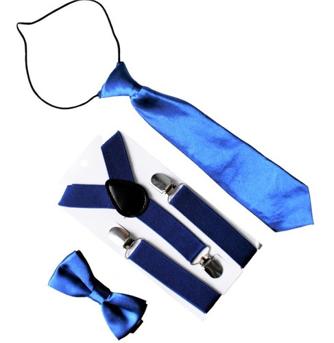 Set Suspensores + Humita + Corbata Color Azul Para Niños