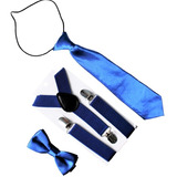 Set Suspensores + Humita + Corbata Color Azul Para Niños