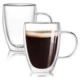 Vaso Taza Doble Vidrio Con Asa Jugo Cafe 350cc Frio/calor