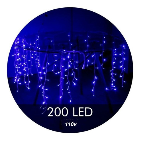 Cascata De Led 200 Leds Azul Fixa 5 Metros 220v