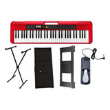 Kit Teclado Casio Cts200 Vermelho 5 Oitavas