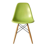 - Green Plastic Side Chair With Natural Wooden Dowel Ei...
