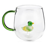 Taza Con Asa De Vidrio Cristal 3d Green Duck 350 Ml