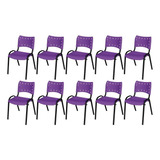 Kit 10 Cadeira Iso Base Preto Escola, Igreja Violeta