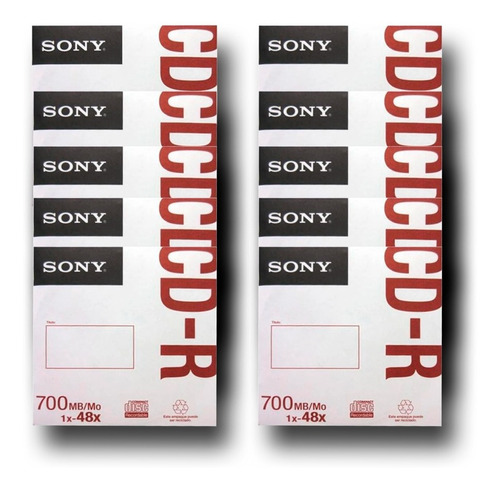 Pack Con 10 Cd-r Sony En Sobre 700mb 48x