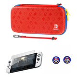 Estuche Diseño Rojo/azul + 2 Grips + Vidrio Switch Oled