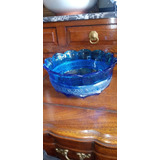 Antiguo Centro De Mesa Frutera Vidrio Azul Turquesa N112