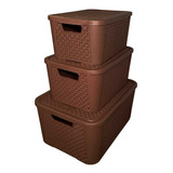 Kit 3 Caixas Organizadoras Rattan Café Pequena Média Grande 