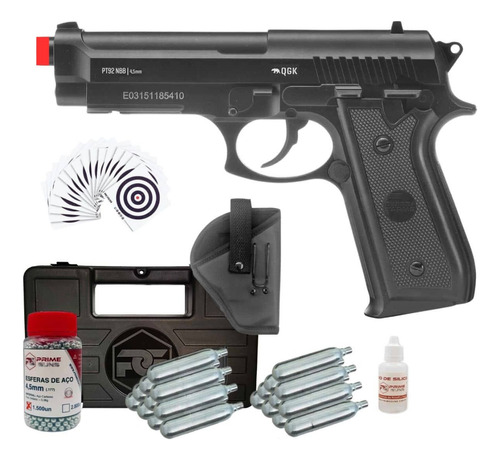 Pistola Airgun Qgk Pt92 Full Metal Co2 4,5mm Nbb Super Kit