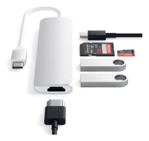 Hub Usb-c Satechi Slim V2 5 Portas Pd 60w Hdmi Prata